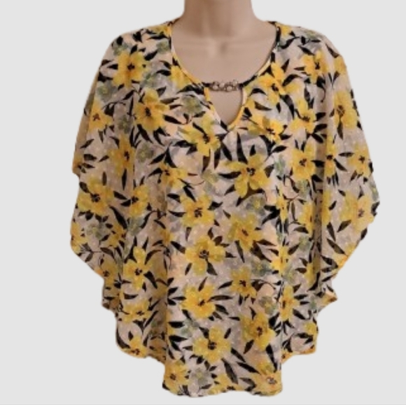 Chic Floral Women's Blouse in Yellow and Black - Picture 1 of 14